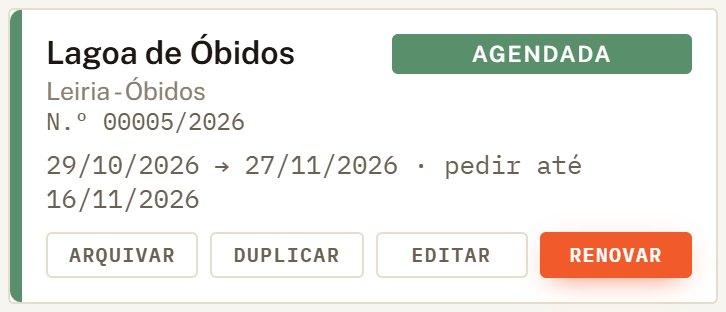 Cartão da zona Lagoa de Óbidos agendada.