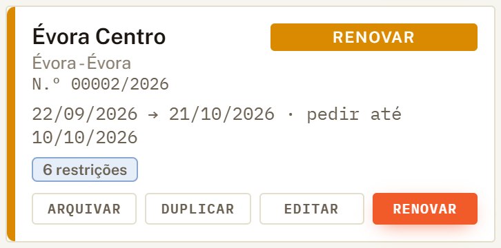 Cartão de uma zona a renovar, com a data limite para pedir.
