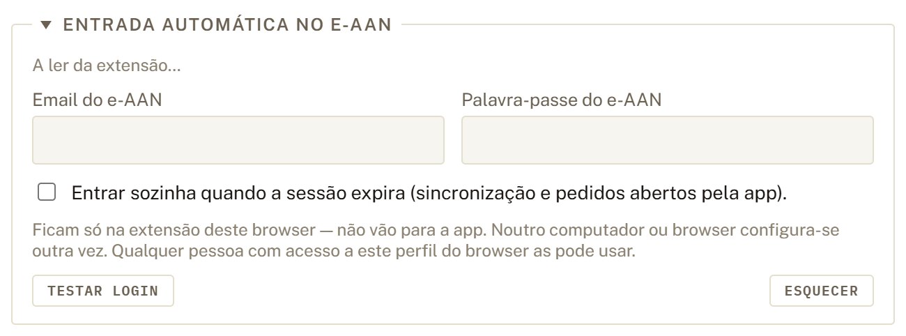 Secção Entrada automática no e-AAN.