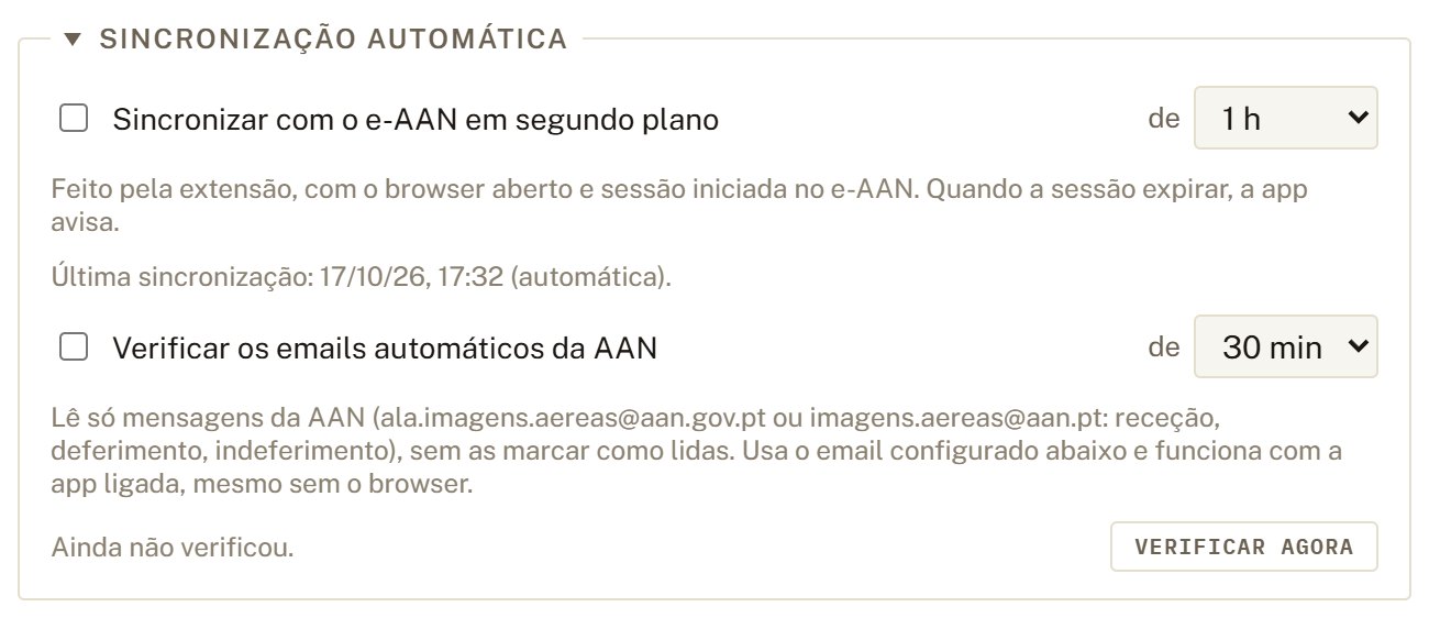 Secção Sincronização automática: e-AAN em segundo plano e emails da AAN.